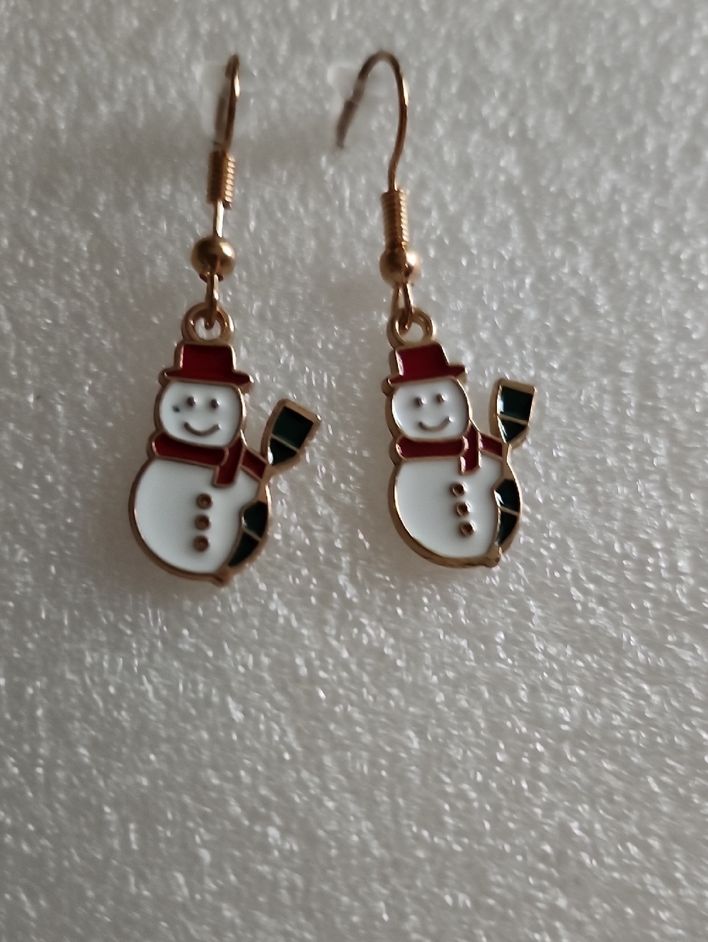 Hand Crafted White, Red & Green Snowman Dangle Earrings